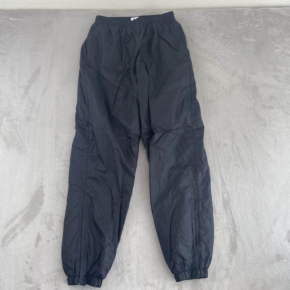 Vintage Nike Track Pants Mens Medium Black Nylon Ankle Zip Lined 90s Swoosh
